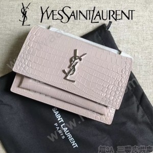 YSL 452157E-6 人氣熱銷sunset裸粉色原版鱷魚紋牛皮mini單肩斜挎包