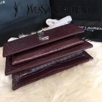 YSL 452157E-3 人氣熱銷sunset棗紅色原版鱷魚紋牛皮mini單肩斜挎包