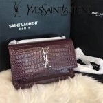 YSL 452157E-3 人氣熱銷sunset棗紅色原版鱷魚紋牛皮mini單肩斜挎包