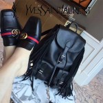 YSL 421943 最新專櫃新款意大利原版牛皮流蘇裝飾小號休閒雙肩包