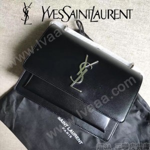 YSL 442906-3 王子文鄭秀文同款黑色原單牙籤紋牛皮小號單肩斜挎包