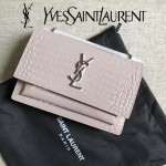 YSL 452157E-6 人氣熱銷sunset裸粉色原版鱷魚紋牛皮mini單肩斜挎包