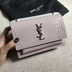 YSL 452157E-6 人氣熱銷sunset裸粉色原版鱷魚紋牛皮mini單肩斜挎包