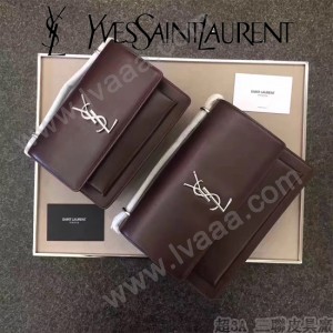 YSL 442906-5 王子文鄭秀文同款棗紅色原單牙籤紋牛皮大號單肩斜挎包