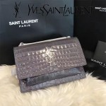 YSL 452157E-4 人氣熱銷sunset灰色原版鱷魚紋牛皮mini單肩斜挎包