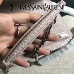 YSL 452157E-6 人氣熱銷sunset裸粉色原版鱷魚紋牛皮mini單肩斜挎包