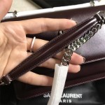 YSL 442906 王子文鄭秀文同款棗紅色原單牙籤紋牛皮小號單肩斜挎包