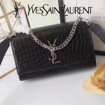 YSL 446753E 名媛必備kate bag黑色原版鱷魚紋牛皮單肩斜挎包