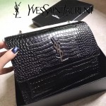 YSL 442906E 高端新款女士黑色原版鱷魚紋牛皮大號單肩斜挎包