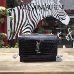 YSL 452157E 人氣熱銷sunset黑色原版鱷魚紋牛皮mini單肩斜挎包