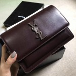 YSL 442906 王子文鄭秀文同款棗紅色原單牙籤紋牛皮小號單肩斜挎包