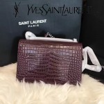 YSL 452157E-3 人氣熱銷sunset棗紅色原版鱷魚紋牛皮mini單肩斜挎包