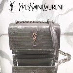 YSL 452157E-4 人氣熱銷sunset灰色原版鱷魚紋牛皮mini單肩斜挎包