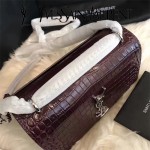 YSL 452157E-3 人氣熱銷sunset棗紅色原版鱷魚紋牛皮mini單肩斜挎包