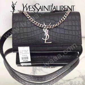 YSL 446753E 名媛必備kate bag黑色原版鱷魚紋牛皮單肩斜挎包