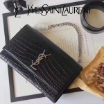 YSL 446753E 名媛必備kate bag黑色原版鱷魚紋牛皮單肩斜挎包