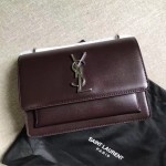 YSL 442906 王子文鄭秀文同款棗紅色原單牙籤紋牛皮小號單肩斜挎包