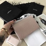 YSL 452157E-5 人氣熱銷sunset裸色原版鱷魚紋牛皮mini單肩斜挎包