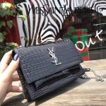 YSL 452157E 人氣熱銷sunset黑色原版鱷魚紋牛皮mini單肩斜挎包