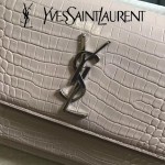 YSL 442906E-2 高端新款女士灰色原版鱷魚紋牛皮大號單肩斜挎包