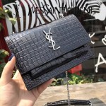 YSL 452157E 人氣熱銷sunset黑色原版鱷魚紋牛皮mini單肩斜挎包
