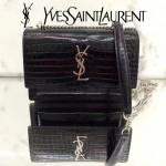 YSL 452157E 人氣熱銷sunset黑色原版鱷魚紋牛皮mini單肩斜挎包