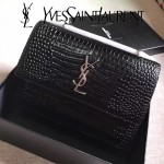 YSL 442906E 高端新款女士黑色原版鱷魚紋牛皮大號單肩斜挎包