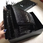 YSL 442906E 高端新款女士黑色原版鱷魚紋牛皮大號單肩斜挎包
