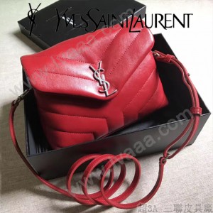 YSL 467072-2 專櫃同步新款棗紅色原版小牛皮單肩斜挎包翻蓋包