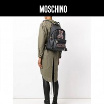 Moschino-070 專櫃復刻版本紙殼泰迪小熊黑色牛皮休閒雙肩包書包