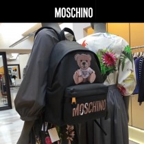 Moschino-070 專櫃復刻版本紙殼泰迪小熊黑色牛皮休閒雙肩包書包