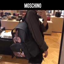 Moschino-070 專櫃復刻版本紙殼泰迪小熊黑色牛皮休閒雙肩包書包