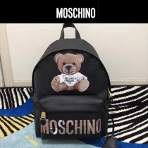 Moschino-070 專櫃復刻版本紙殼泰迪小熊黑色牛皮休閒雙肩包書包