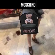 Moschino-070 專櫃復刻版本紙殼泰迪小熊黑色牛皮休閒雙肩包書包