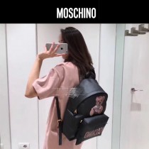 Moschino-070 專櫃復刻版本紙殼泰迪小熊黑色牛皮休閒雙肩包書包