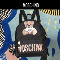Moschino-070 專櫃復刻版本紙殼泰迪小熊黑色牛皮休閒雙肩包書包