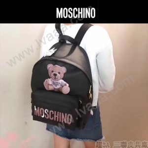 Moschino-070 專櫃復刻版本紙殼泰迪小熊黑色牛皮休閒雙肩包書包