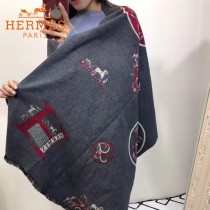 HERMES-0110特價圍巾 愛馬仕秋冬新款馬拉車標誌圖案羊毛混紡加厚款圍巾披肩