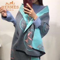 HERMES-0110-3特價圍巾 愛馬仕秋冬新款馬拉車標誌圖案羊毛混紡加厚款圍巾披肩