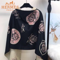 HERMES-0110-5特價圍巾 愛馬仕秋冬新款馬拉車標誌圖案羊毛混紡加厚款圍巾披肩