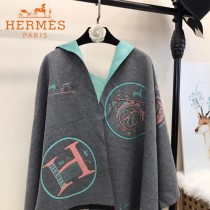 HERMES-0110-3特價圍巾 愛馬仕秋冬新款馬拉車標誌圖案羊毛混紡加厚款圍巾披肩