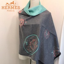 HERMES-0110-3特價圍巾 愛馬仕秋冬新款馬拉車標誌圖案羊毛混紡加厚款圍巾披肩