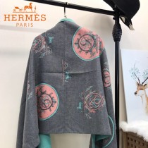 HERMES-0110-3特價圍巾 愛馬仕秋冬新款馬拉車標誌圖案羊毛混紡加厚款圍巾披肩