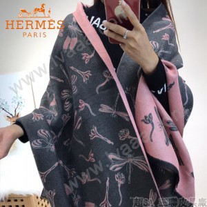 HERMES特價圍巾-01-6 愛馬仕秋冬新款羊絨加銀線混紡雙面用披肩圍巾