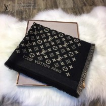 LV圍巾-06 路易威登新款羊絨加真絲Monogram提花長款圍巾