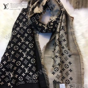 LV圍巾-06 路易威登新款羊絨加真絲Monogram提花長款圍巾