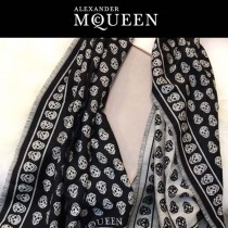 McQueen圍巾-03 麥昆秋冬新款雙面提花真絲加羊絨長款圍巾