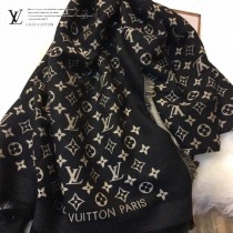 LV圍巾-06 路易威登新款羊絨加真絲Monogram提花長款圍巾