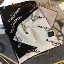 balenciaga圍巾-01 巴黎世家黑白經典雙色雙面提花羊毛長款圍巾