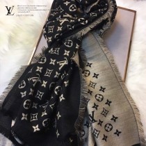 LV圍巾-06 路易威登新款羊絨加真絲Monogram提花長款圍巾
